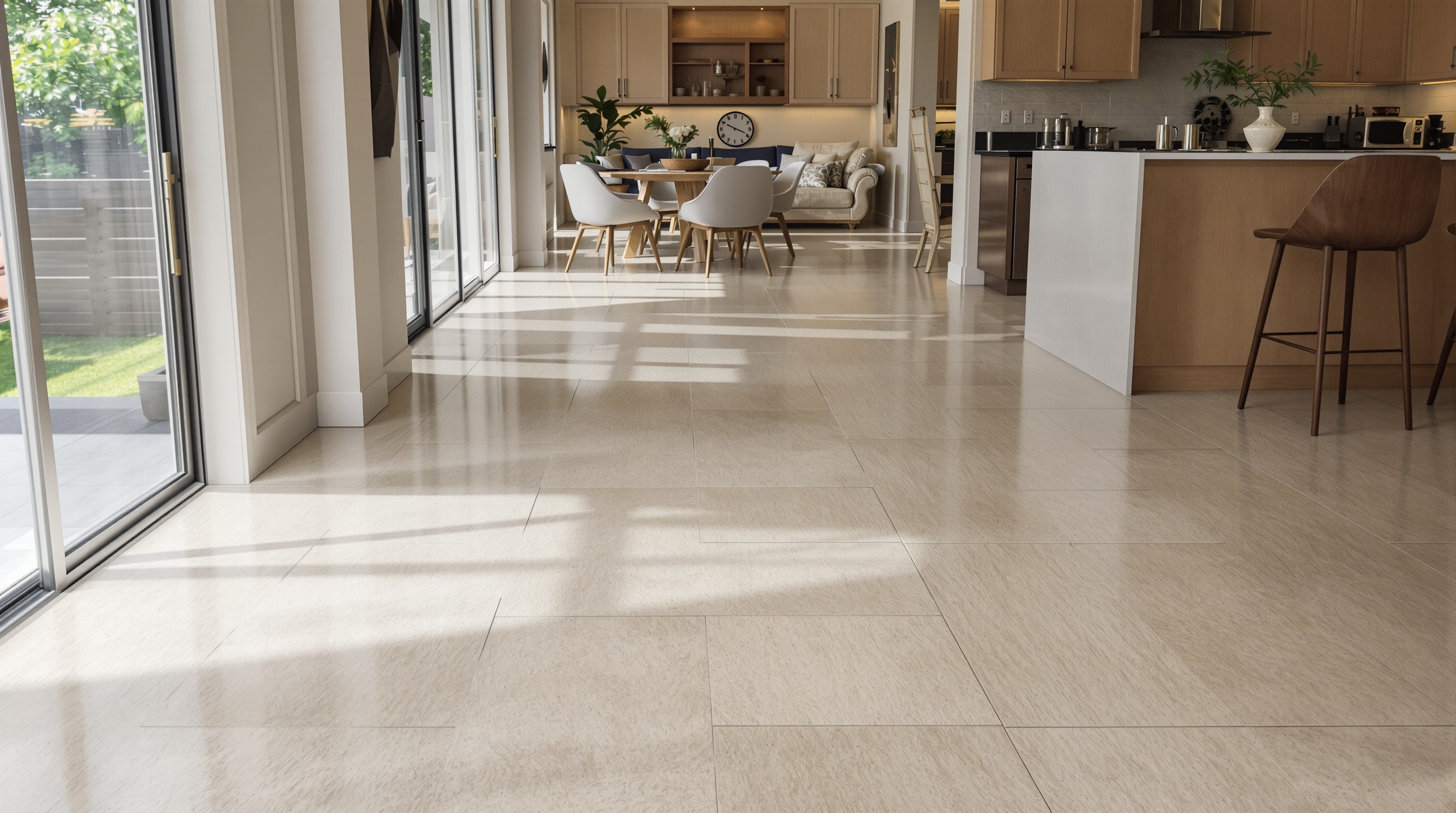 Integração visual de pisos em porcelanato lastras entre ambientes de imóvel de alto padrão