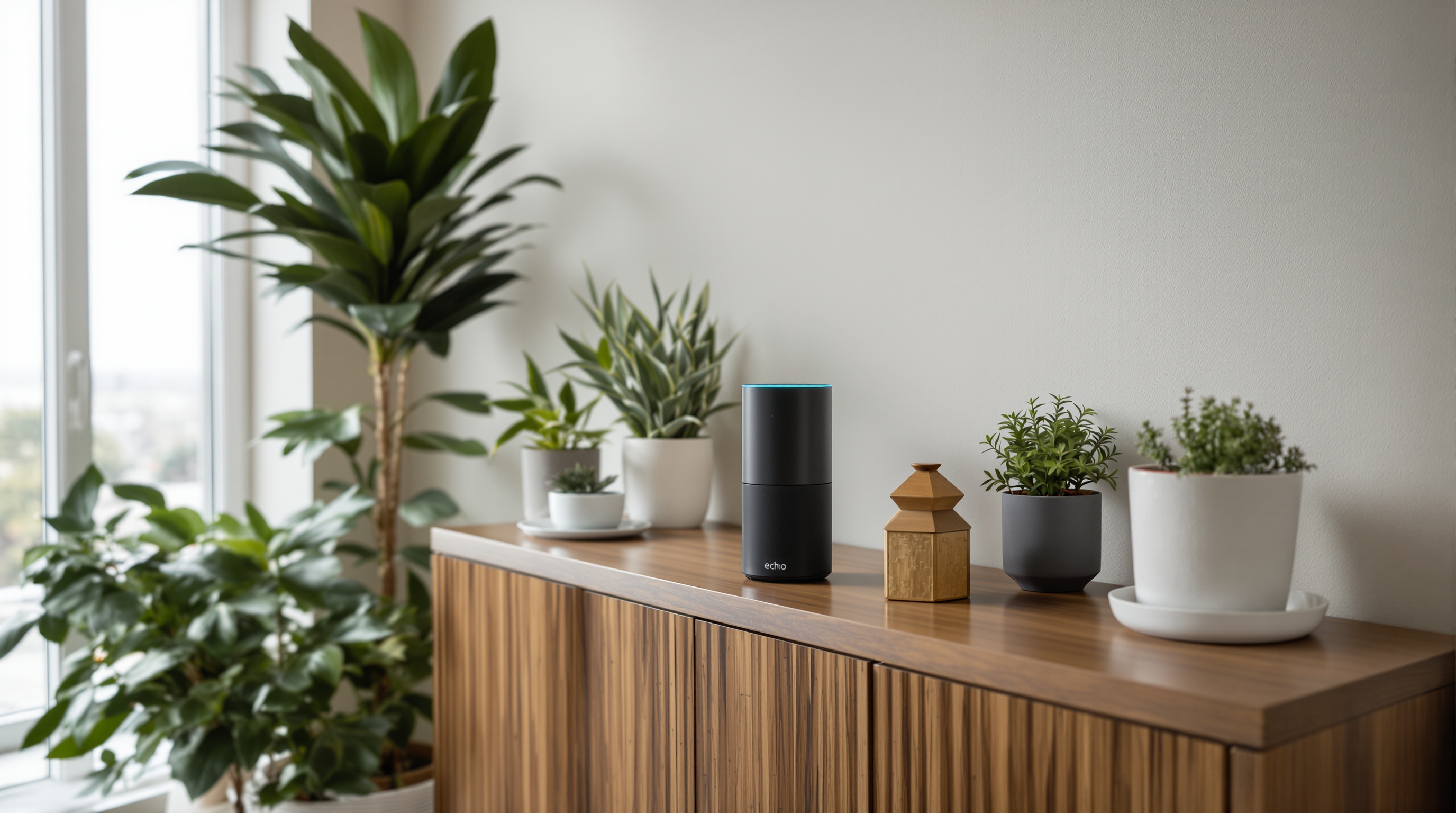 Echo Studio em sala de estar de luxo com integração discreta ao design