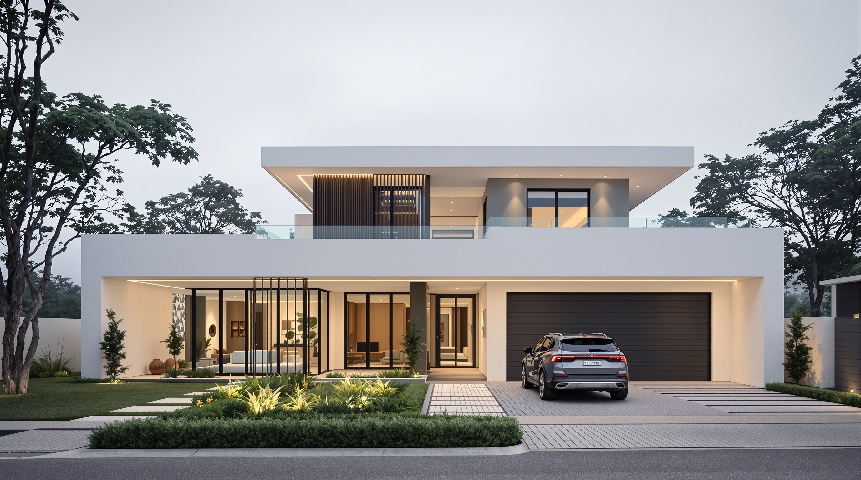 Arquitetura contemporânea de casa de luxo em Alphaville com fachada limpa e integração de espaços