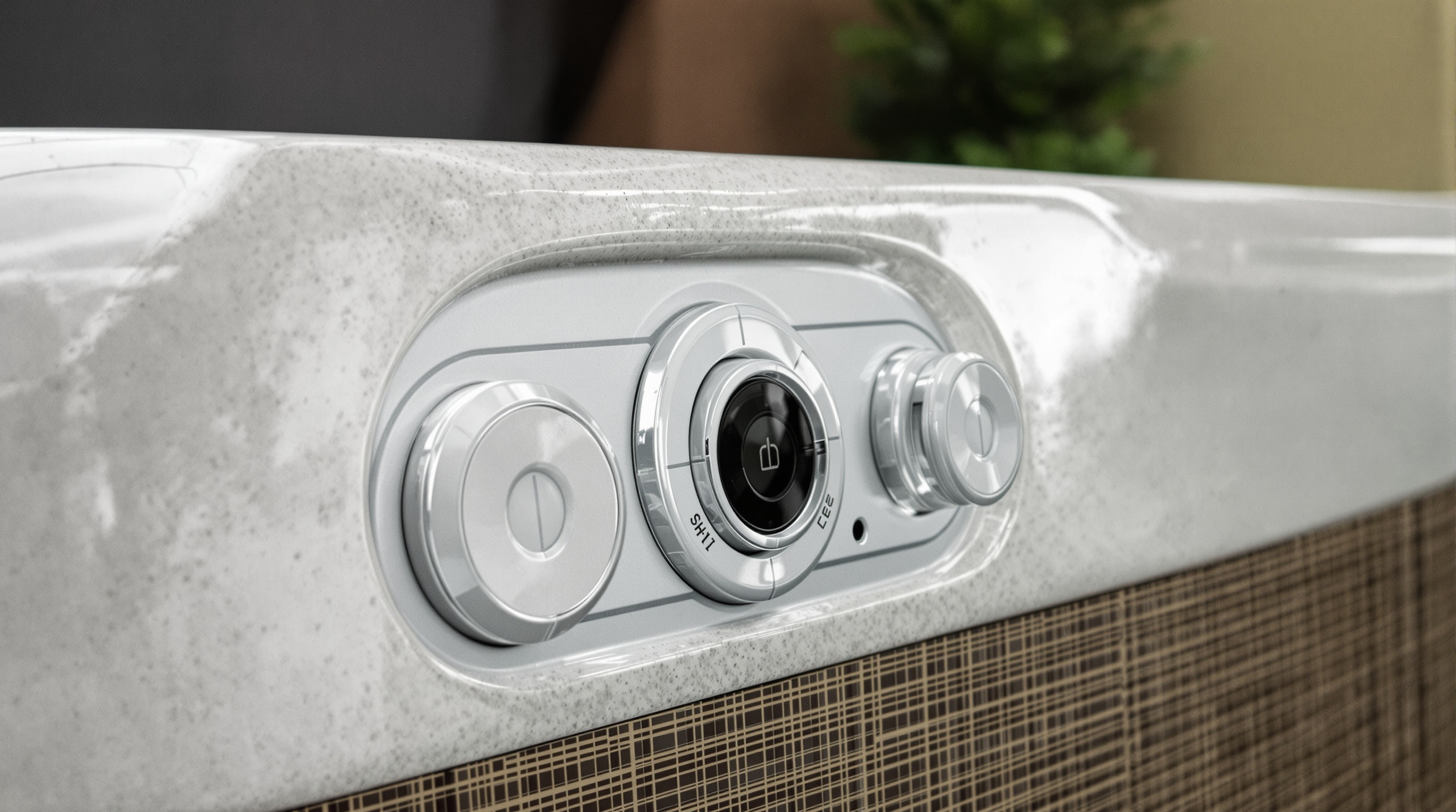 Detalhe de jatos de hidromassagem e automação em banheira e spa residencial