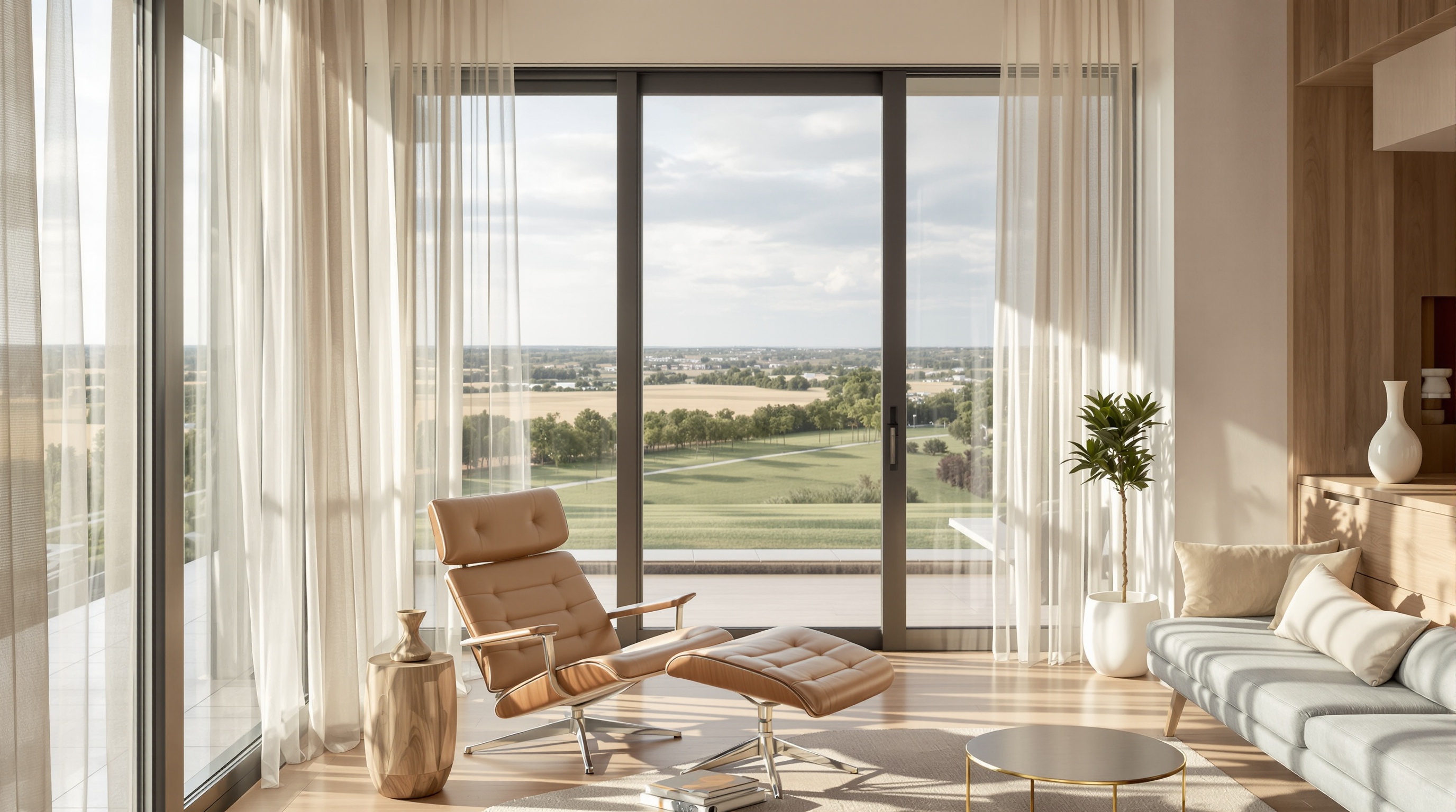 Sala de estar de casa de ultra-luxo na Boa Vista Fasano com vista para campos privados