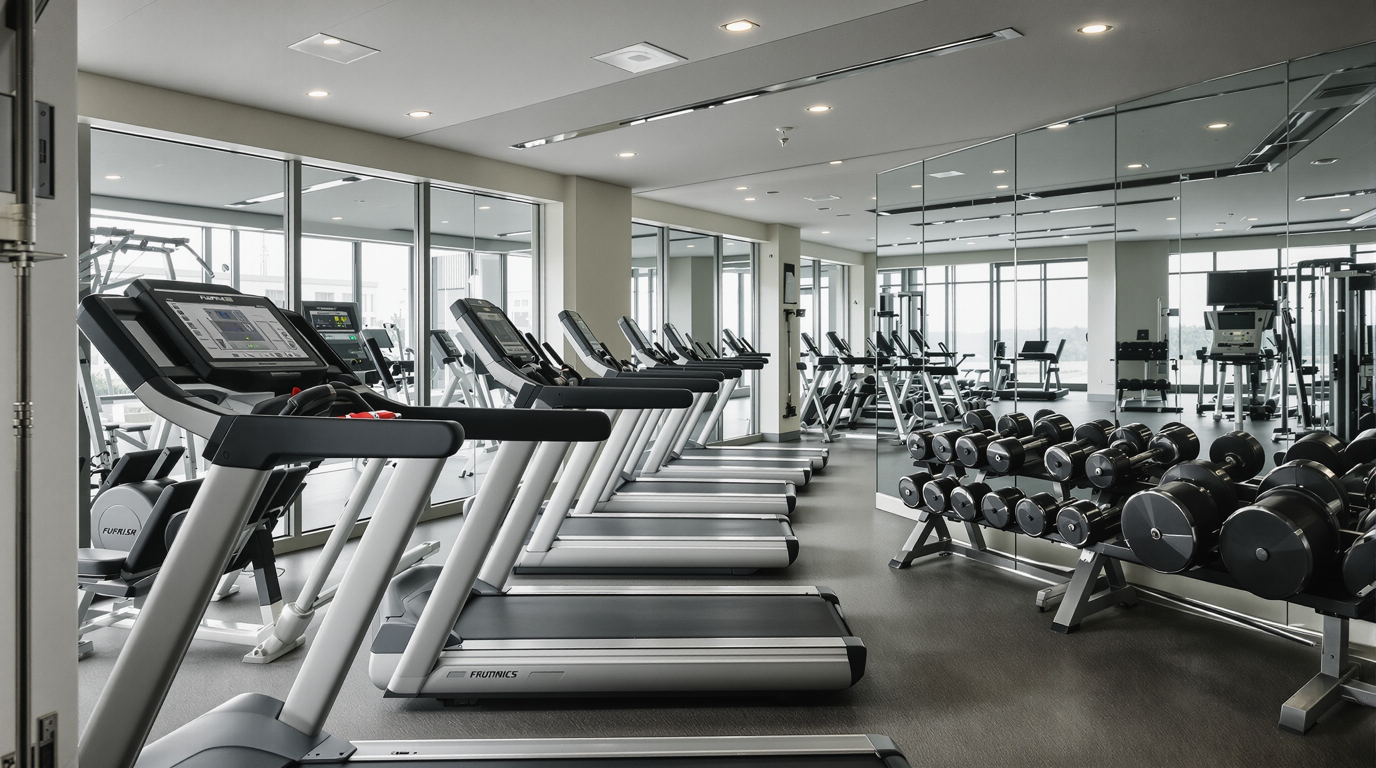 Academia em condominio com area de lazer de alto padrao, equipamentos modernos e iluminacao natural