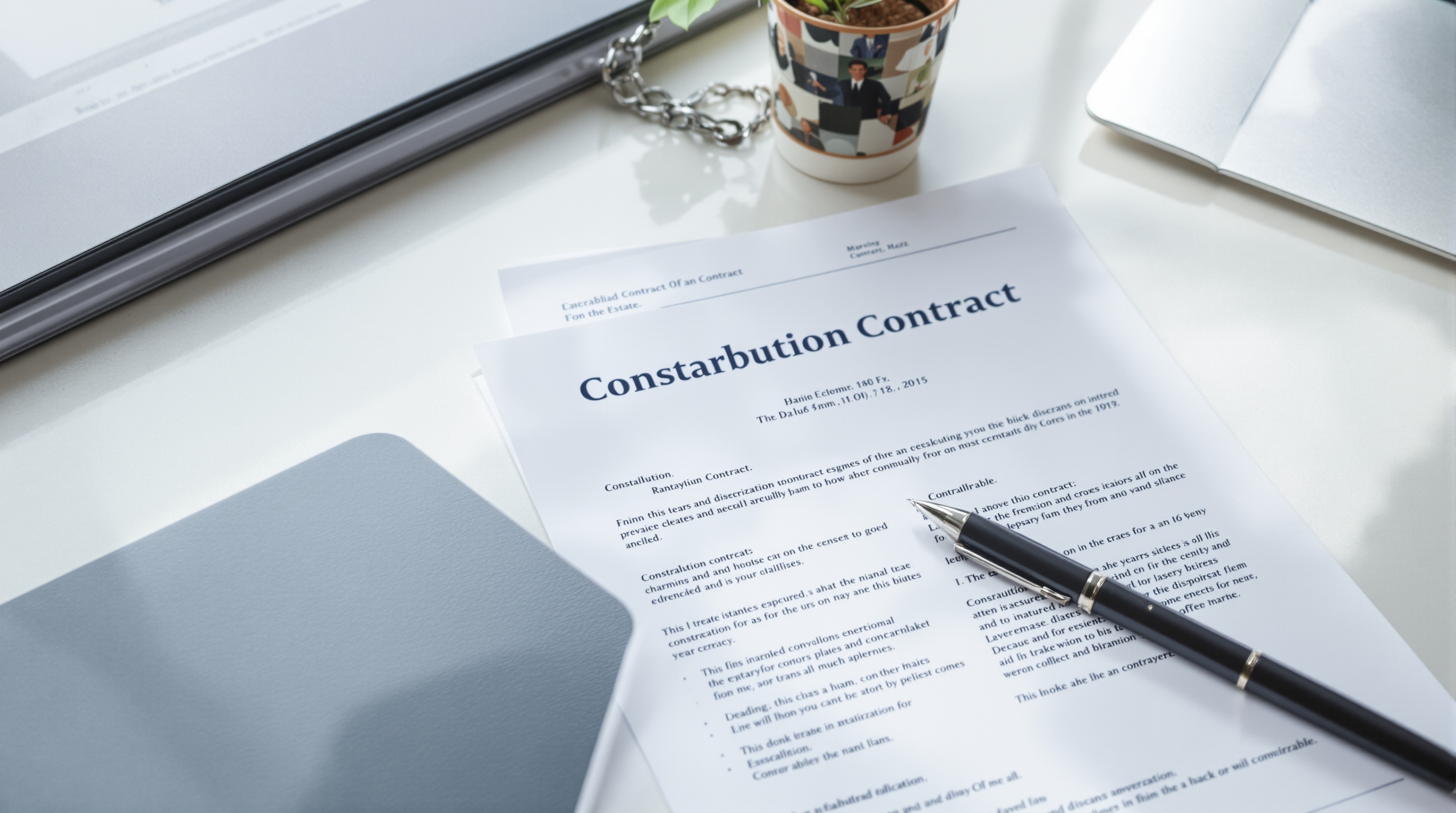 Documentação de consórcio imobiliário Itaú em mesa de escritório