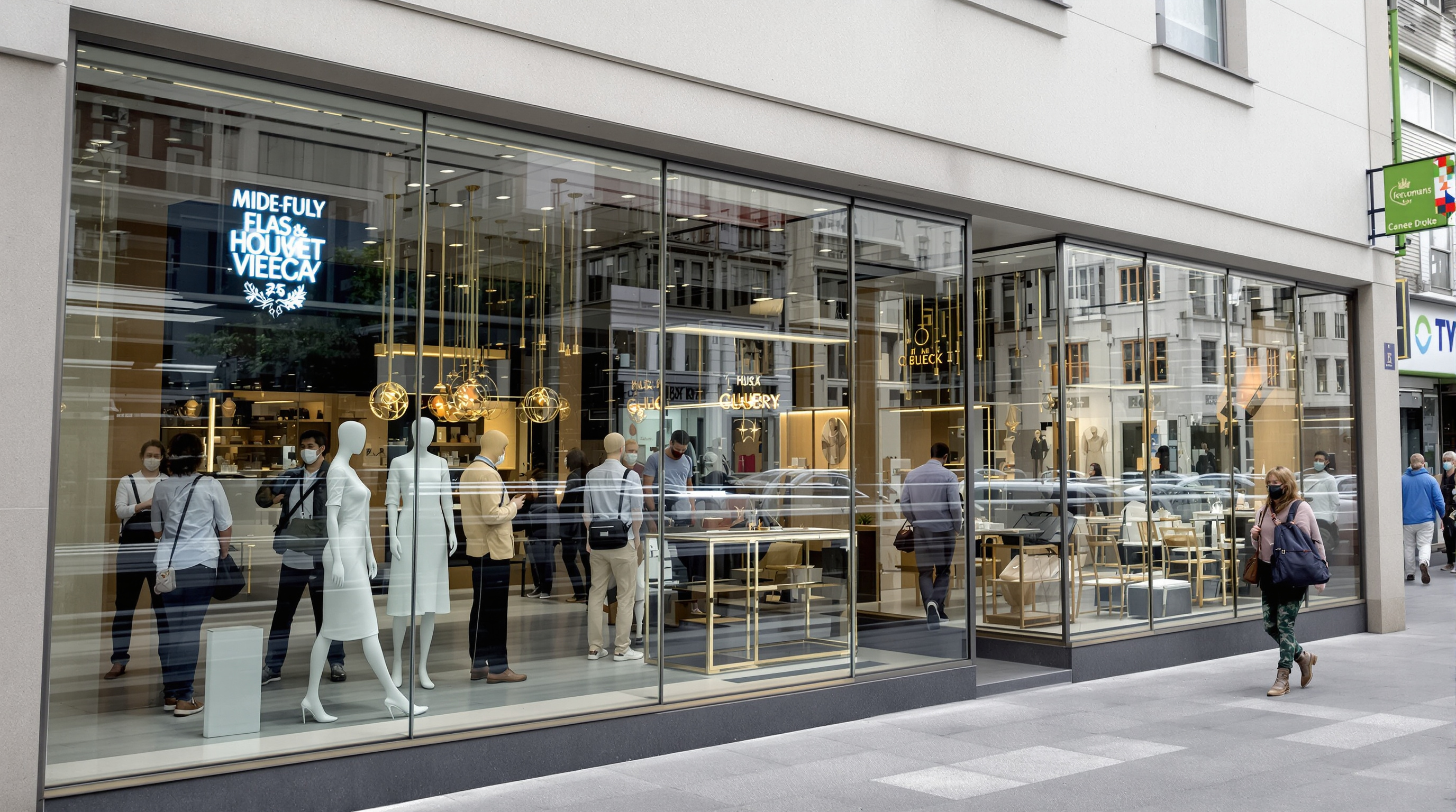 Vitrine de vidro temperado certificado em loja de varejo de luxo, com construção em vidro em conformidade com NBR 7199