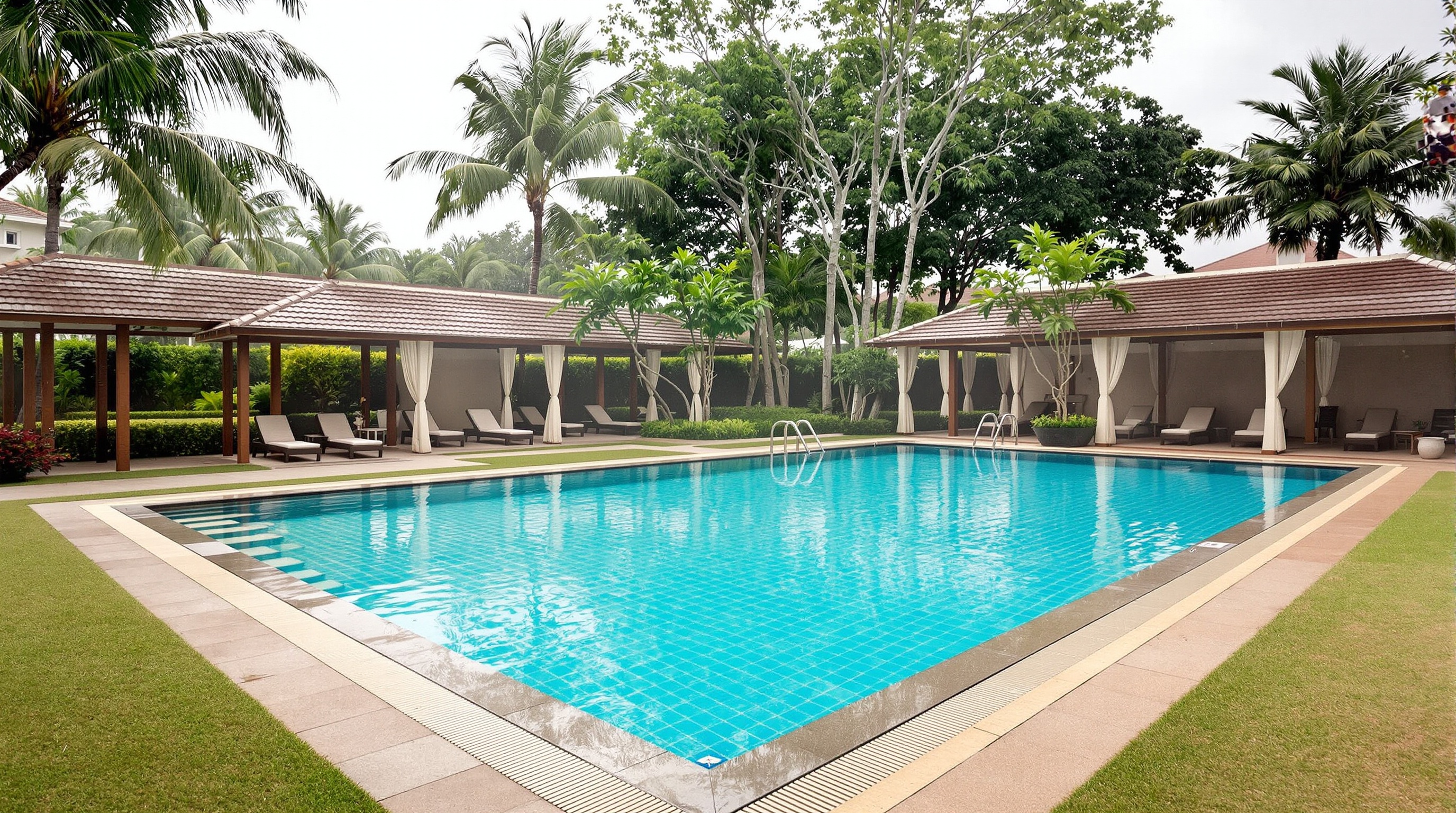 Área de lazer com piscina climatizada em condomínio de Tamboré, Alphaville