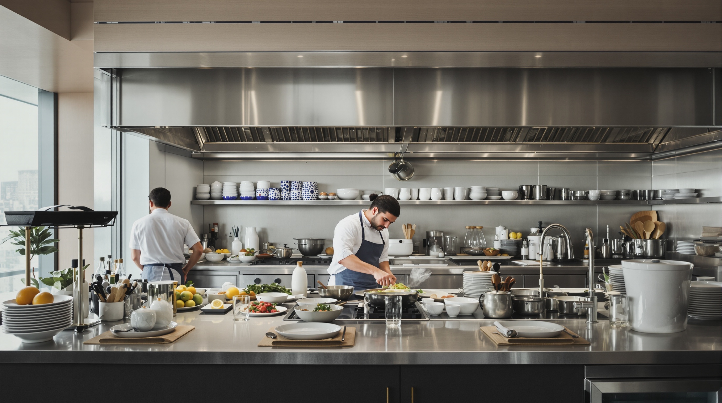 Chef trabalhando em cozinha aberta de restaurante assinado em branded residence de São Paulo