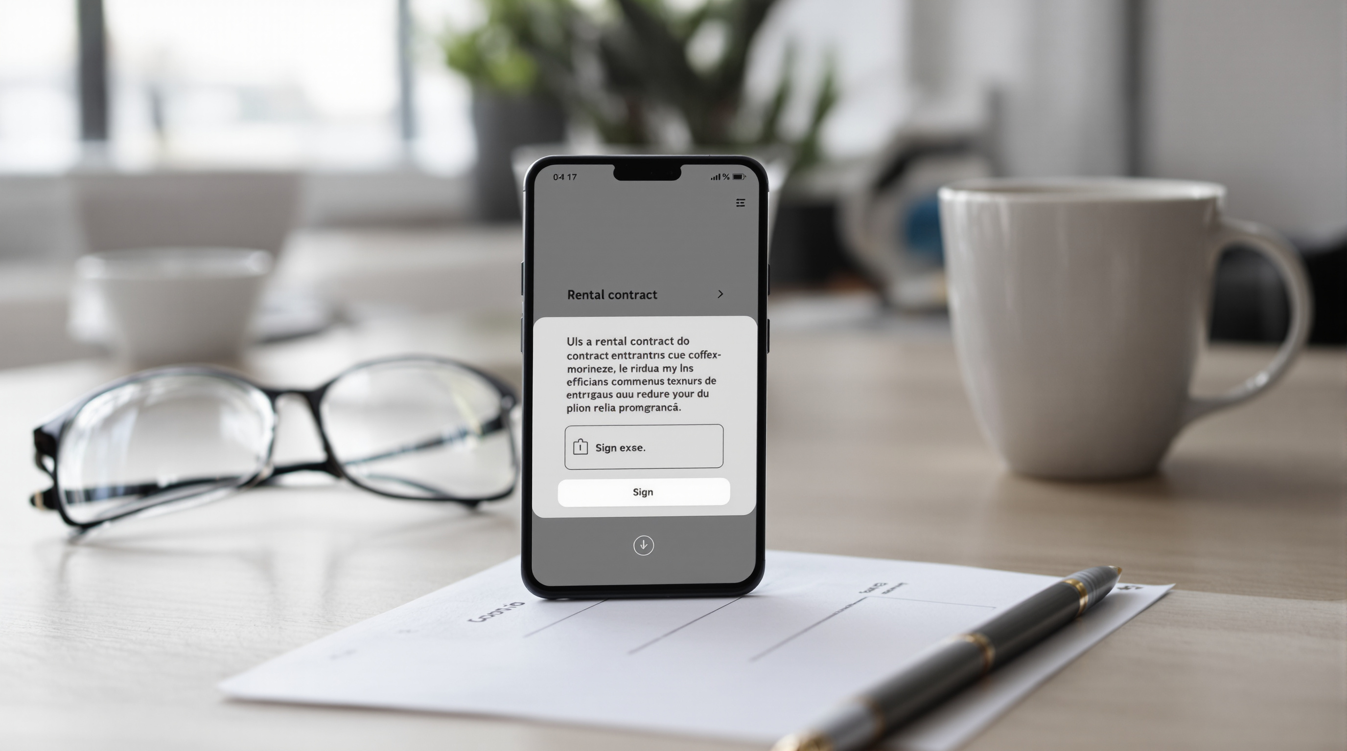 Detalhes de contrato digital em smartphone para locação flexível