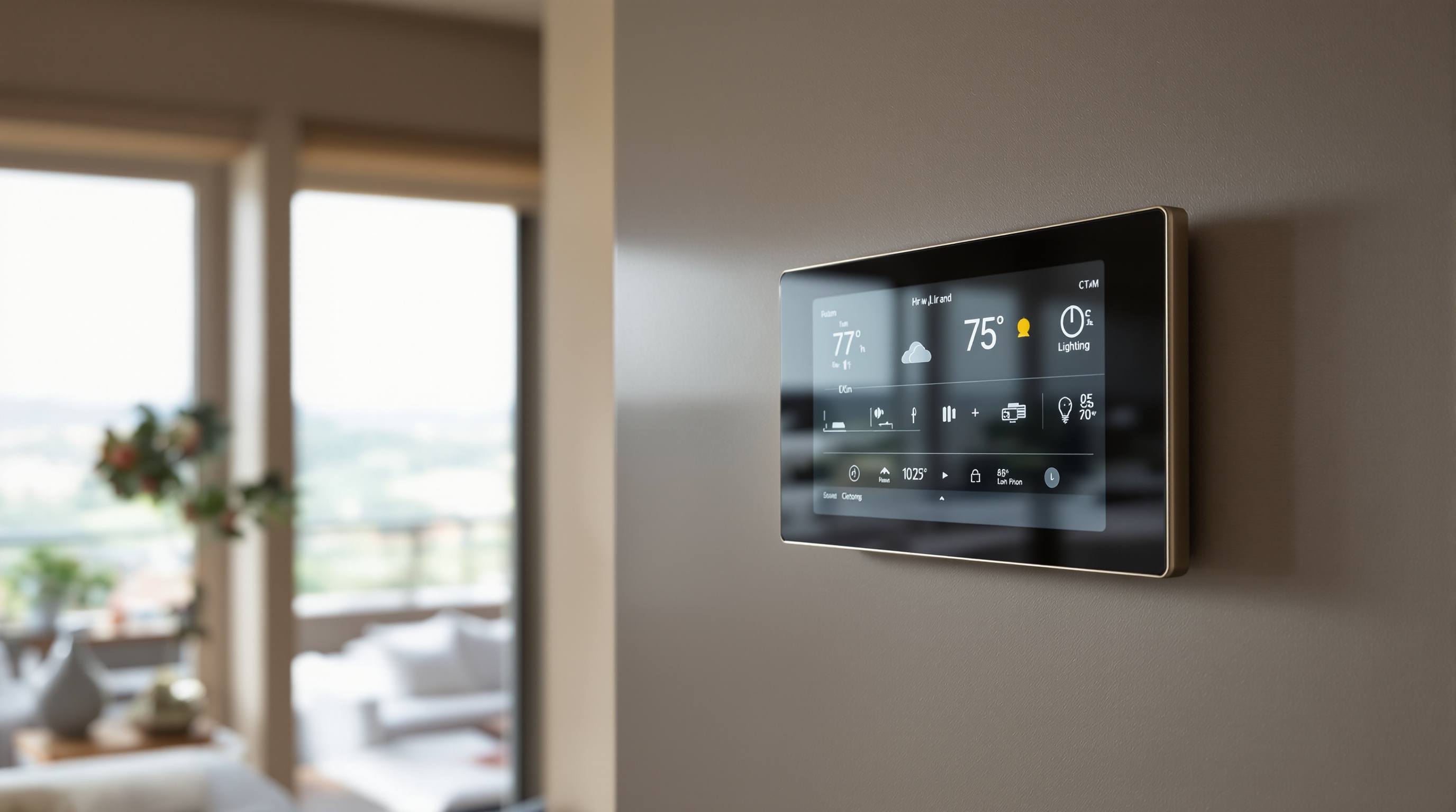 Painel de automação residencial inteligente em mansão de luxo, controle de clima e iluminação via tecnologia inovação