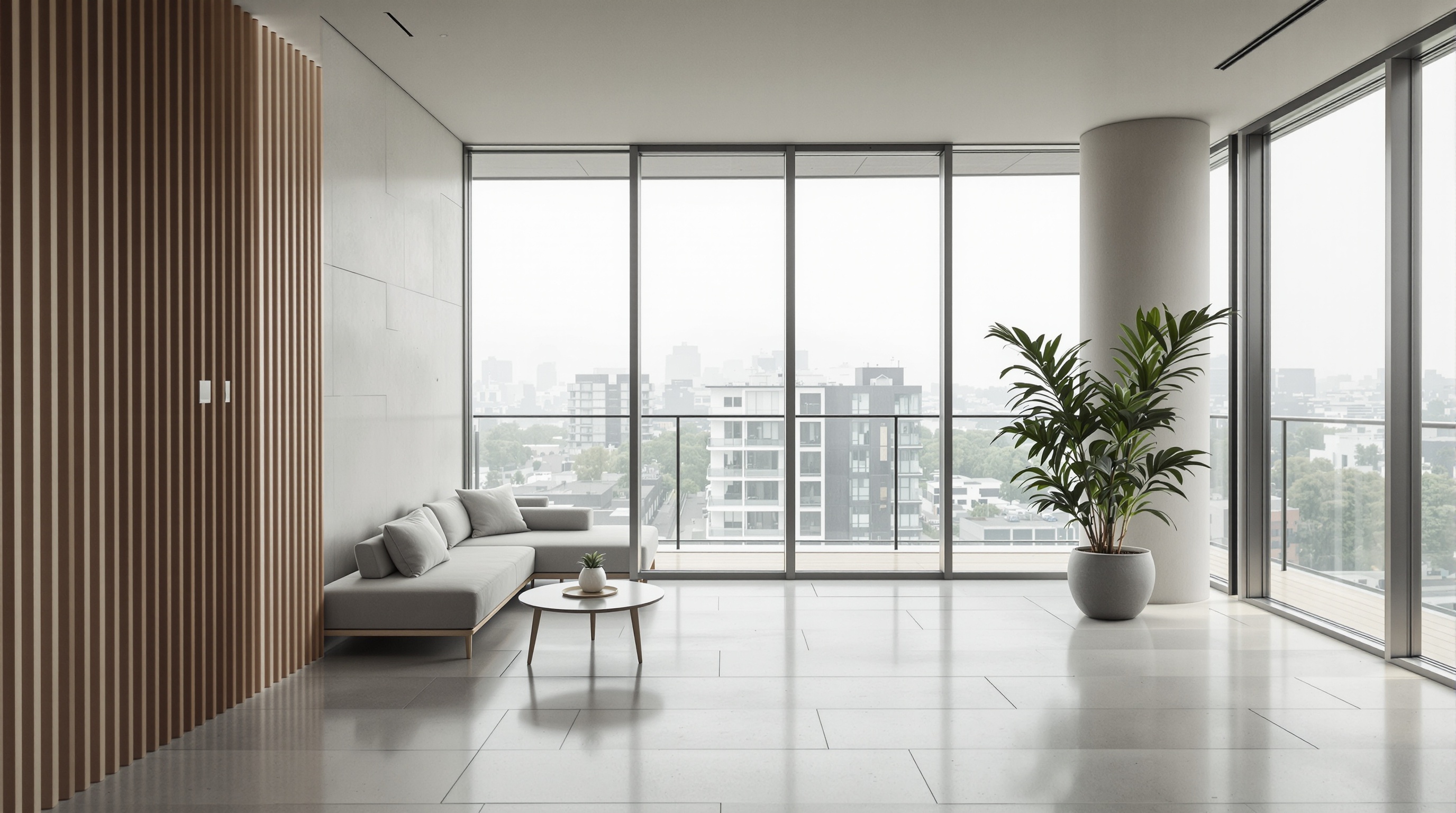 Interior minimalista de projeto arquitetônico autoral em condomínio de luxo