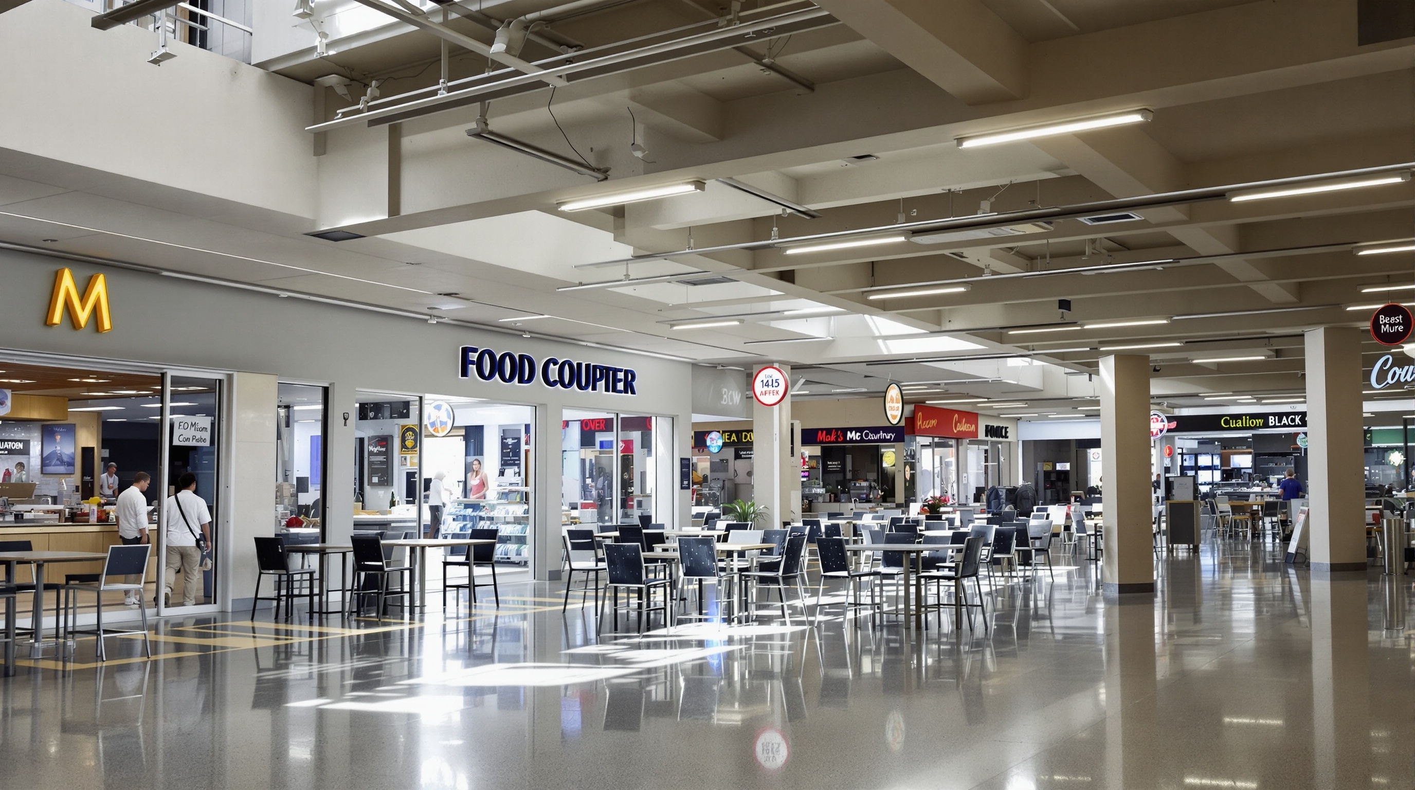 Fachada de restaurante no Iguatemi Alphaville com iluminação natural e circulação do shopping ao fundo