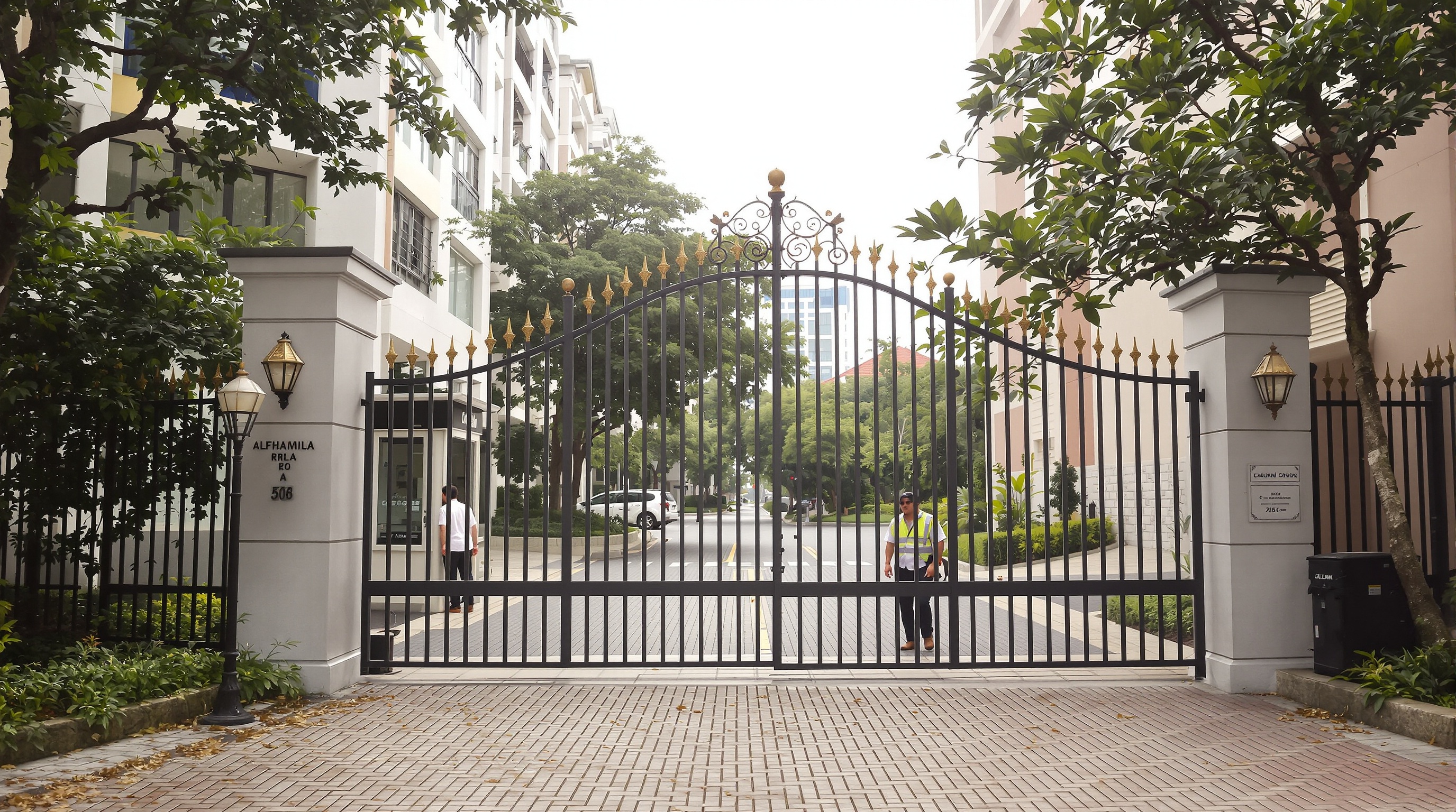 Entrada de condomínio fechado de luxo em Alphaville com portão e segurança