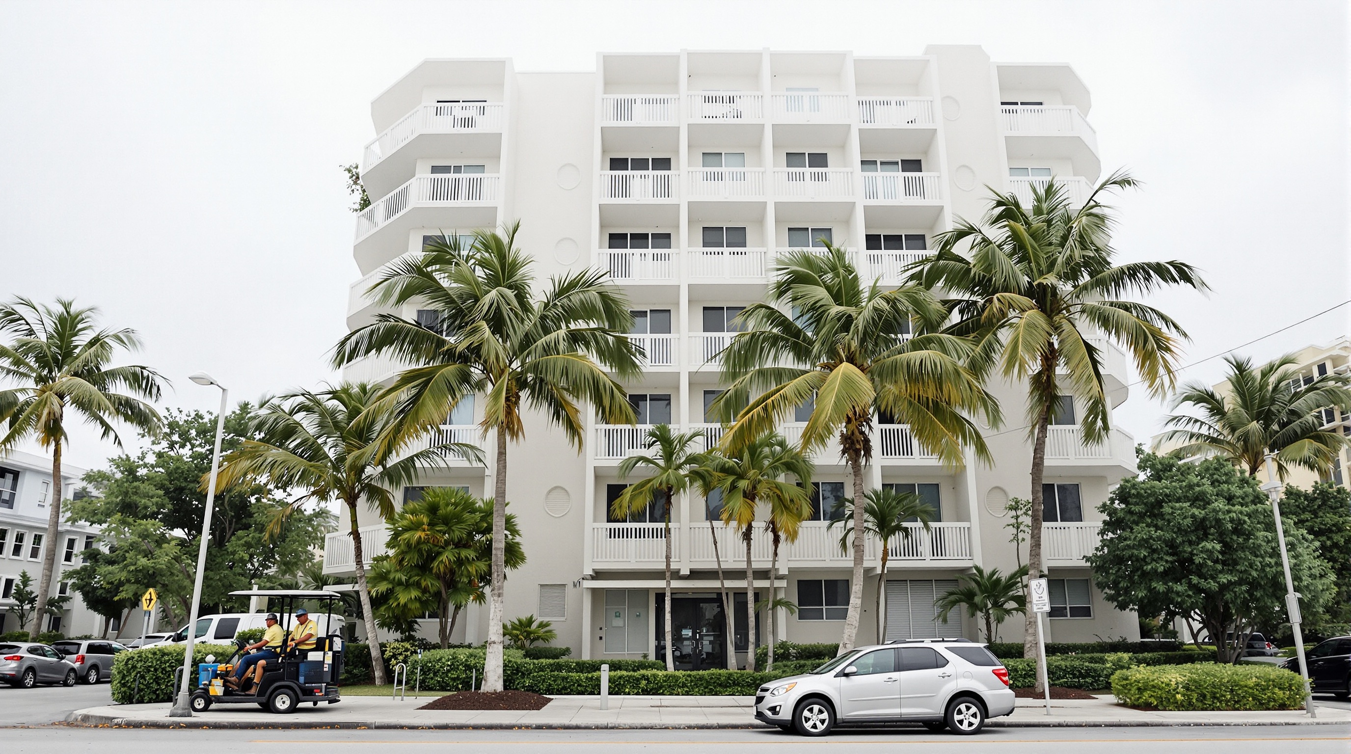 Edifício residencial de médio padrão em West Palm Beach, exemplo de housing 16,5% mais barato que Miami
