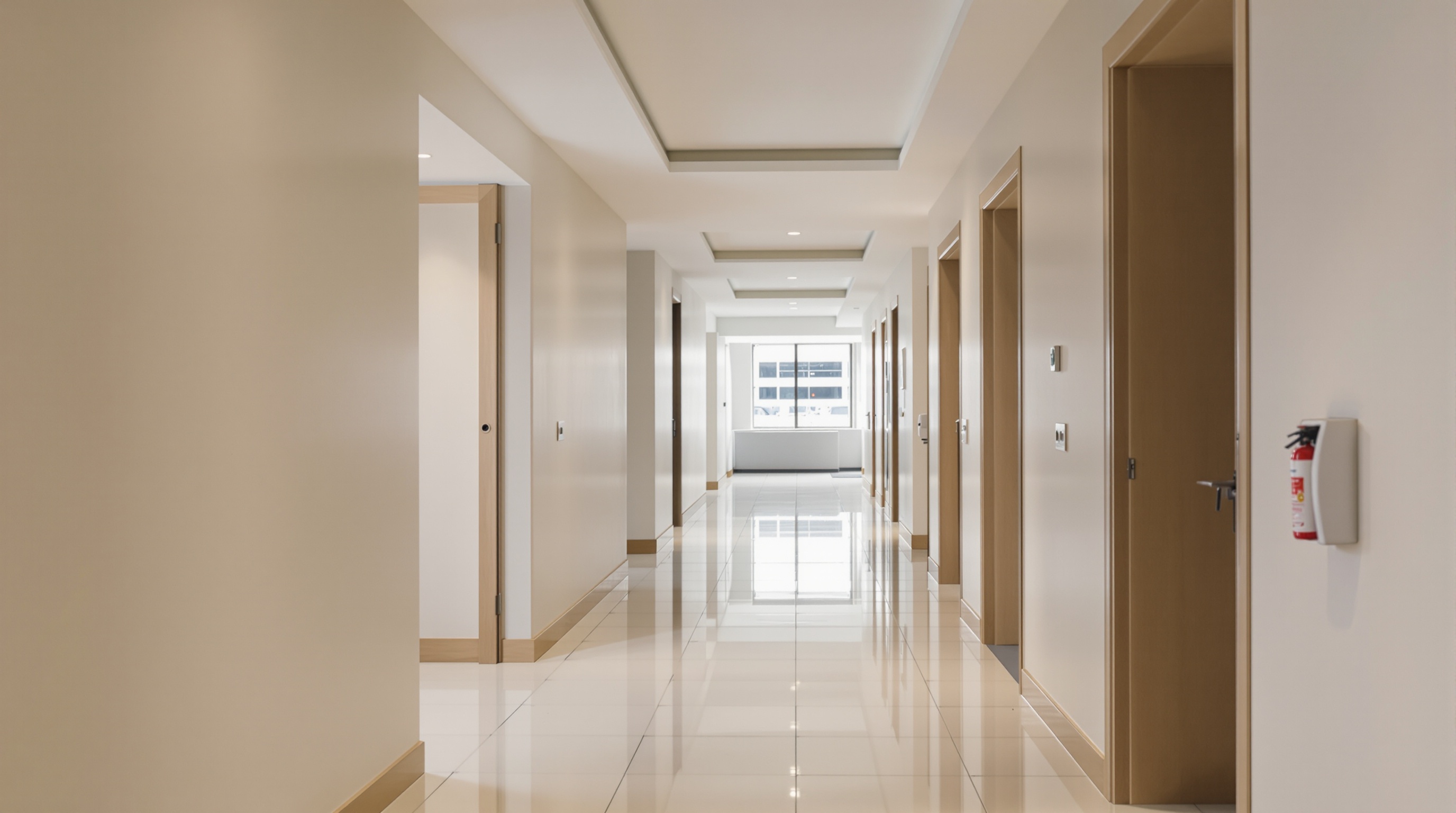 Corredor interno de apartamento de luxo em São Paulo com altura generosa de pé-direito e acabamento durável