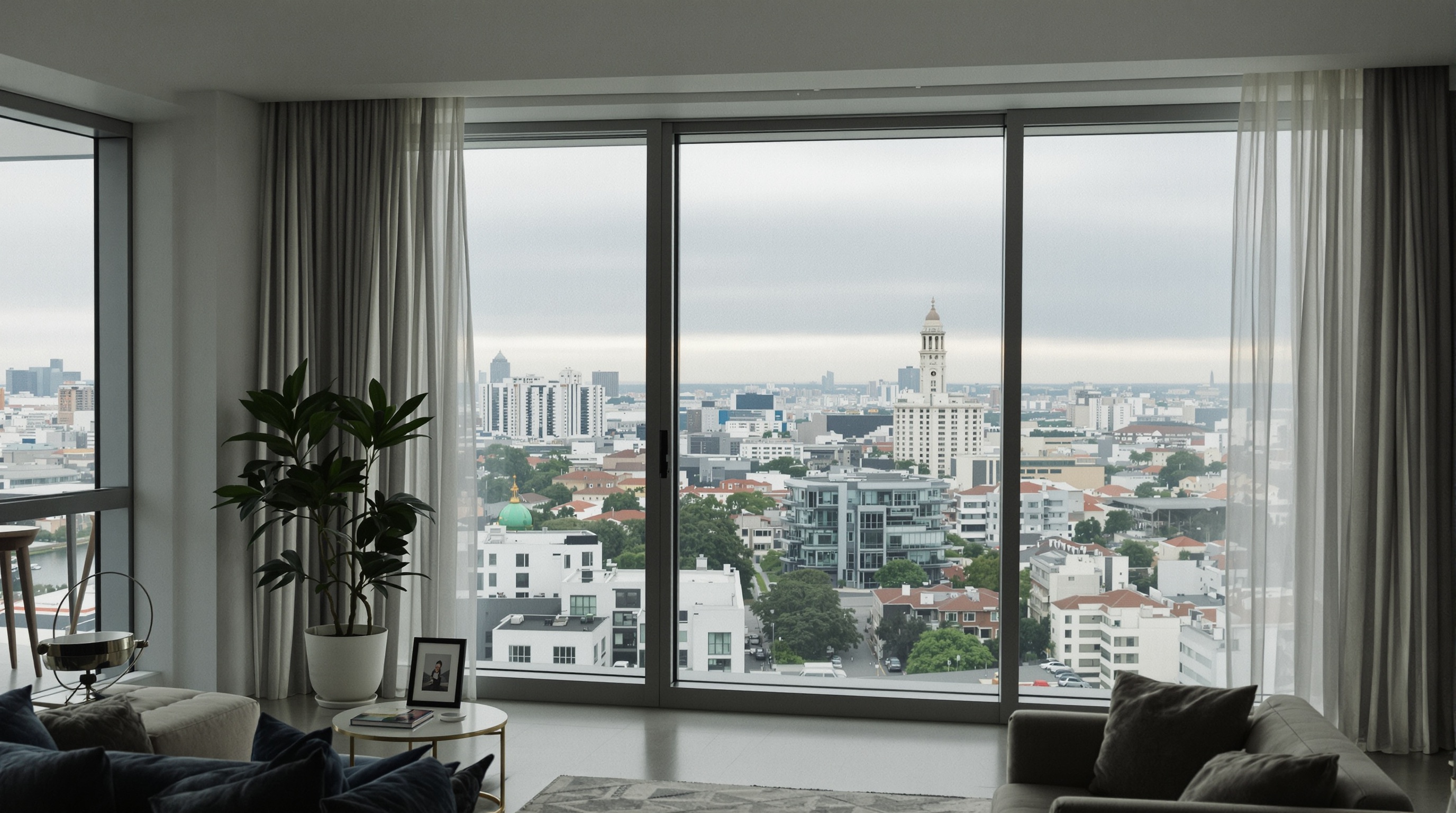 Sala de apartamento de alto padrão em Vila Nova Conceição com vista para São Paulo