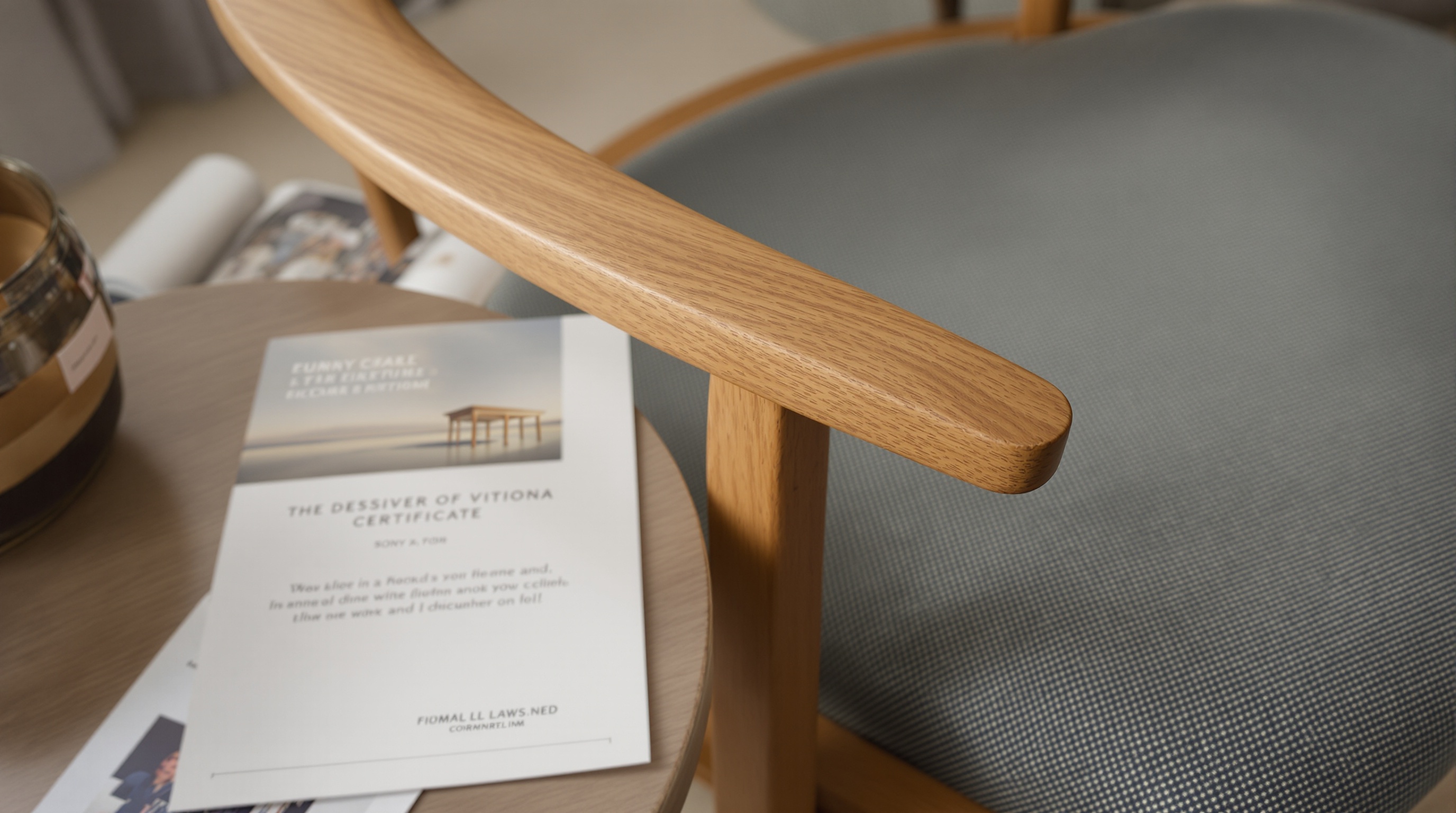 Detalhe de peça assinada por designers com certificado de autenticidade e madeira artesanal