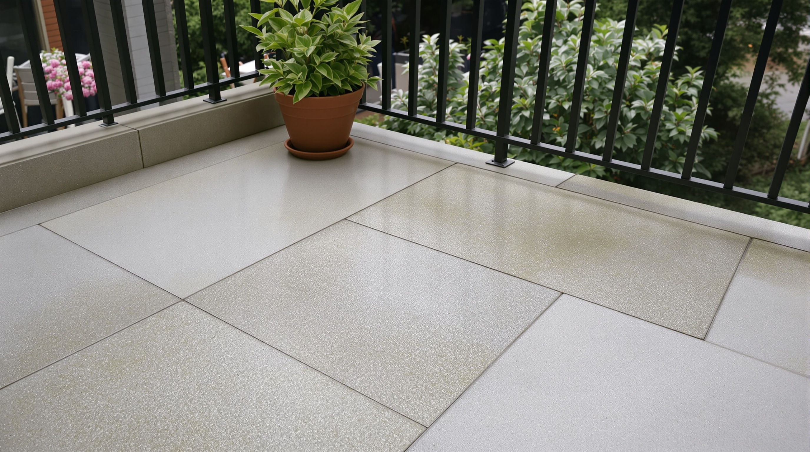 Piso porcelanato técnico em varanda externa com resistência a clima e tráfego