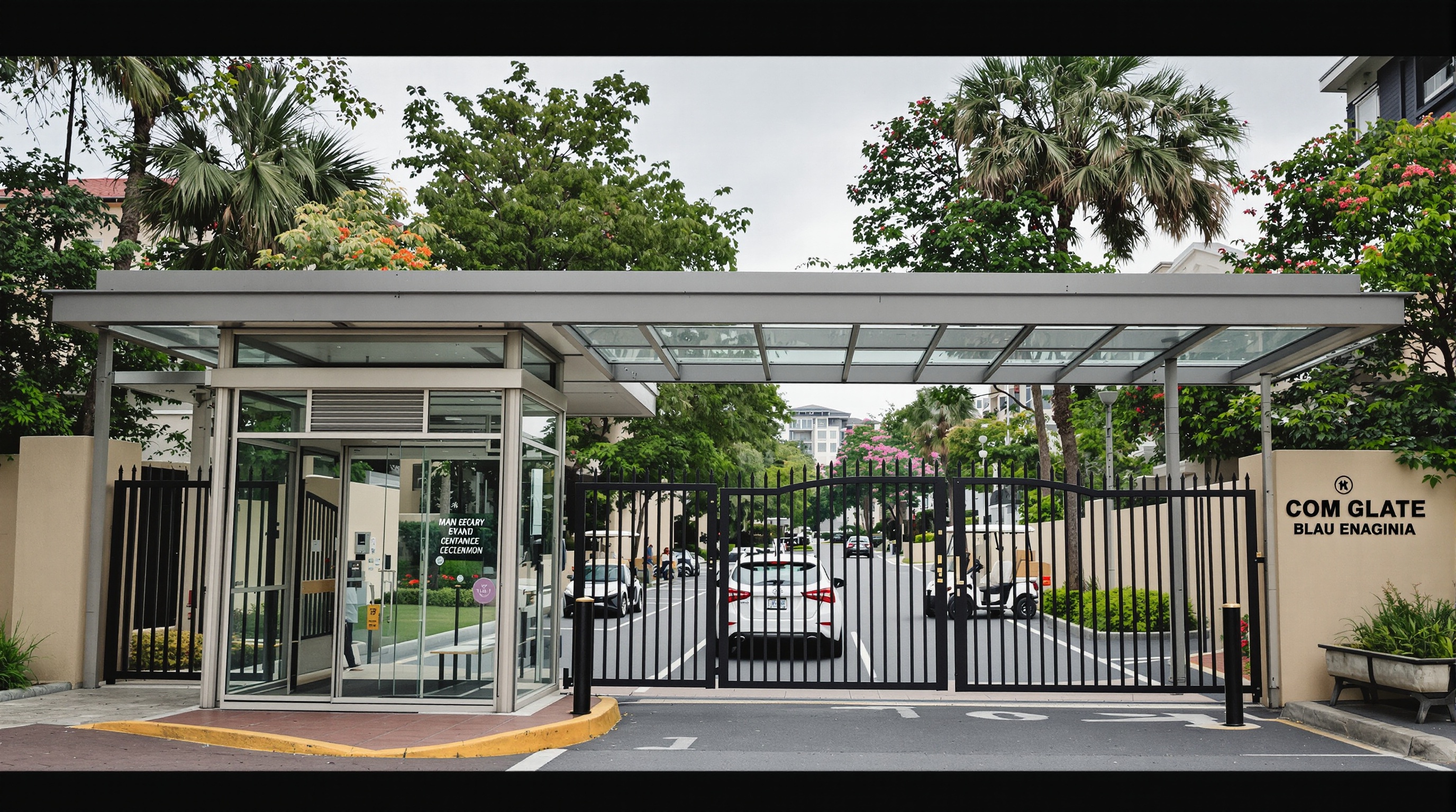 Entrada de condomínio fechado em Alphaville com portaria e controle de acesso, refletindo segurança e governança em prioridade condominio