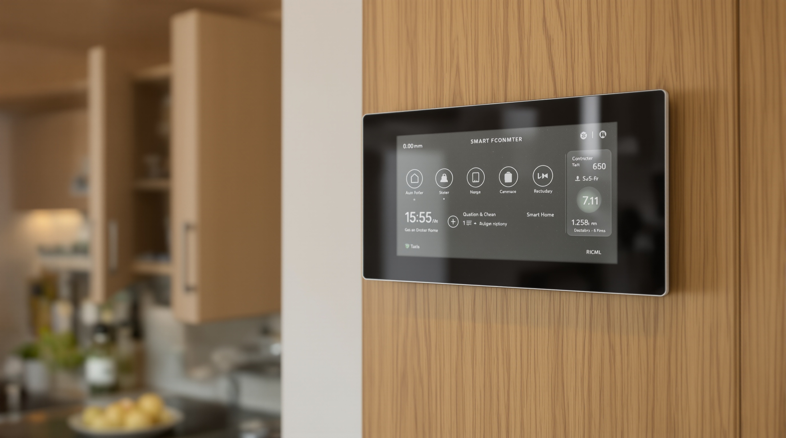 Painel de automação residencial integrado em cozinha de projeto de casa de altíssimo padrão
