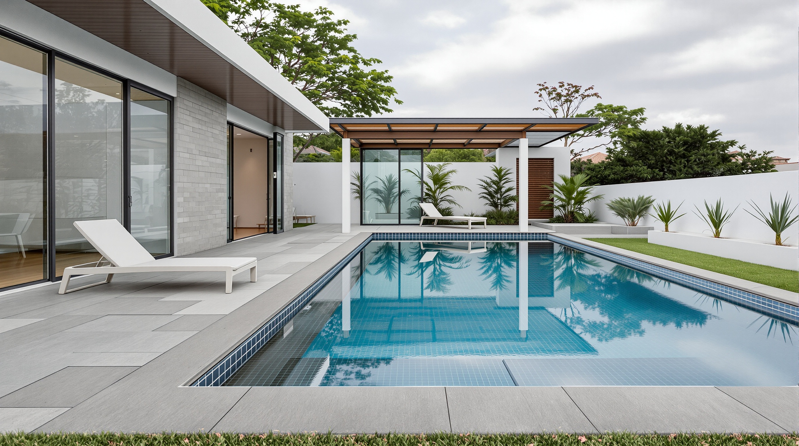 Piscina de casa de luxo em Santana de Parnaíba com terreno amplo e acabamento contemporâneo