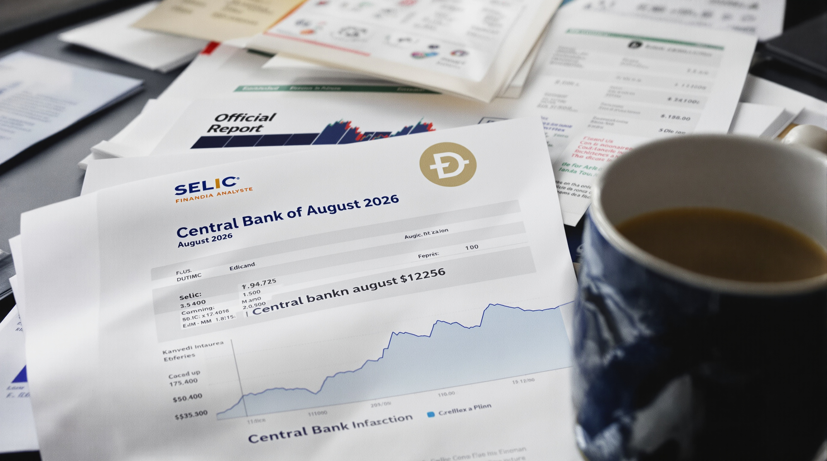 Relatório do Banco Central sobre Selic 2026 em mesa de análise econômica