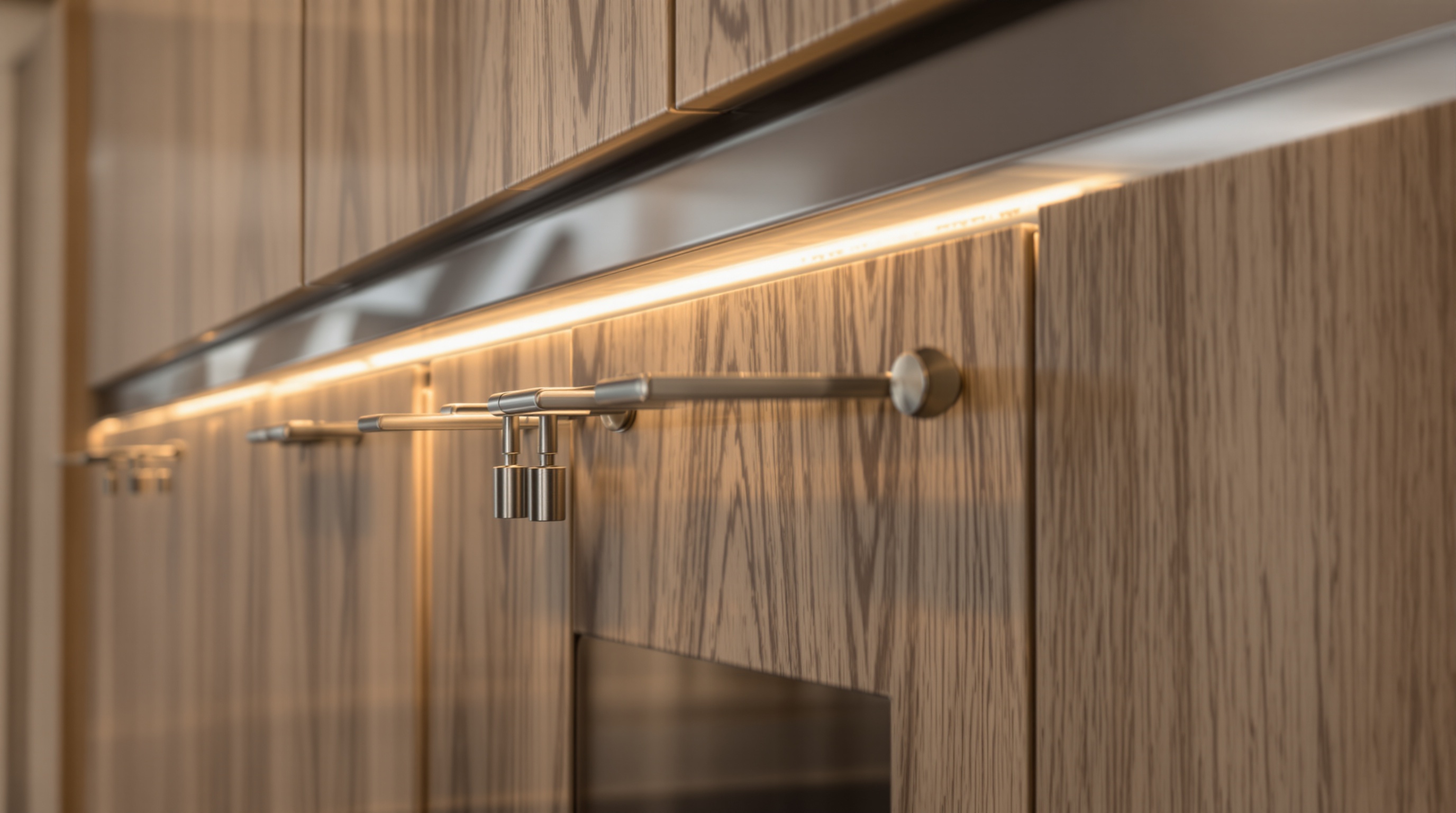Detalhe de marcenaria sob medida com elegancia em cozinha gourmet de imóvel de luxo