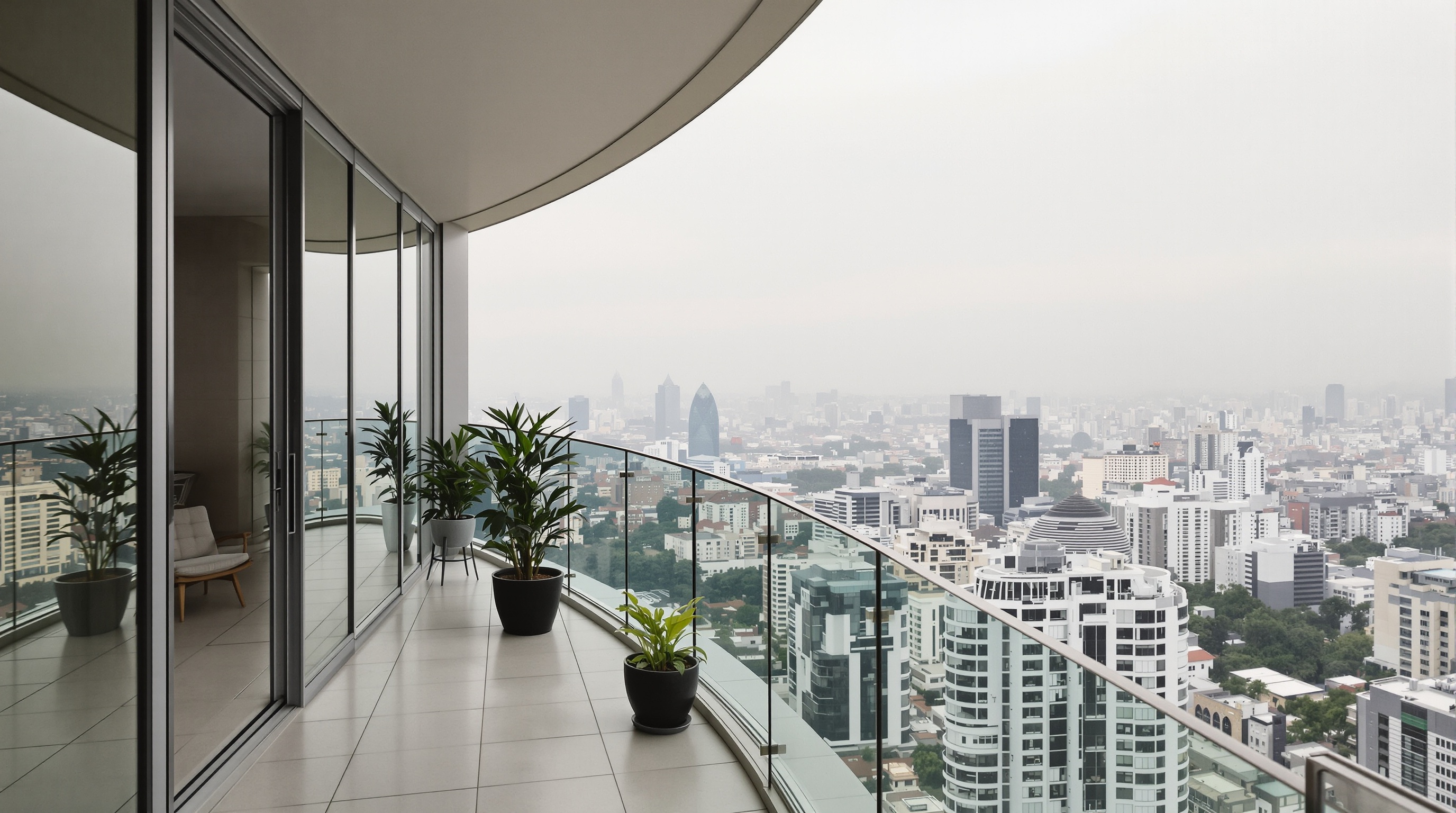 Vista interna de apartamento de luxo em Vila Nova Conceição com piscina privativa e vista da cidade
