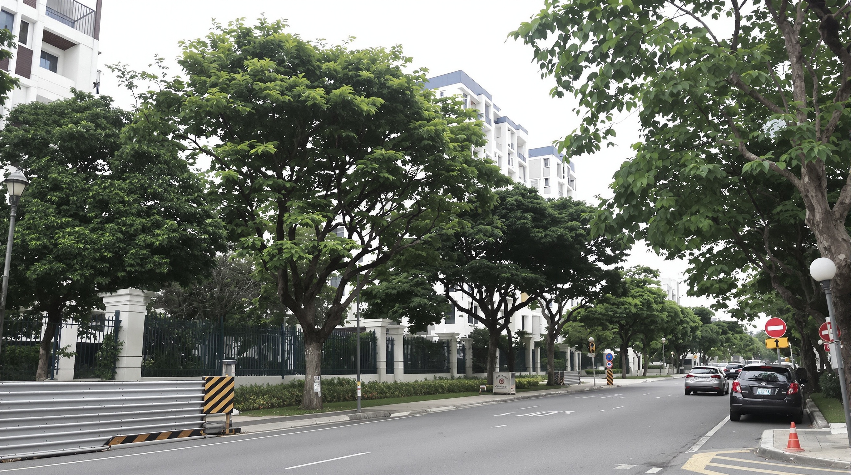 Rua arborizada de bairro de luxo em São Paulo com edifícios residenciais de alto padrão